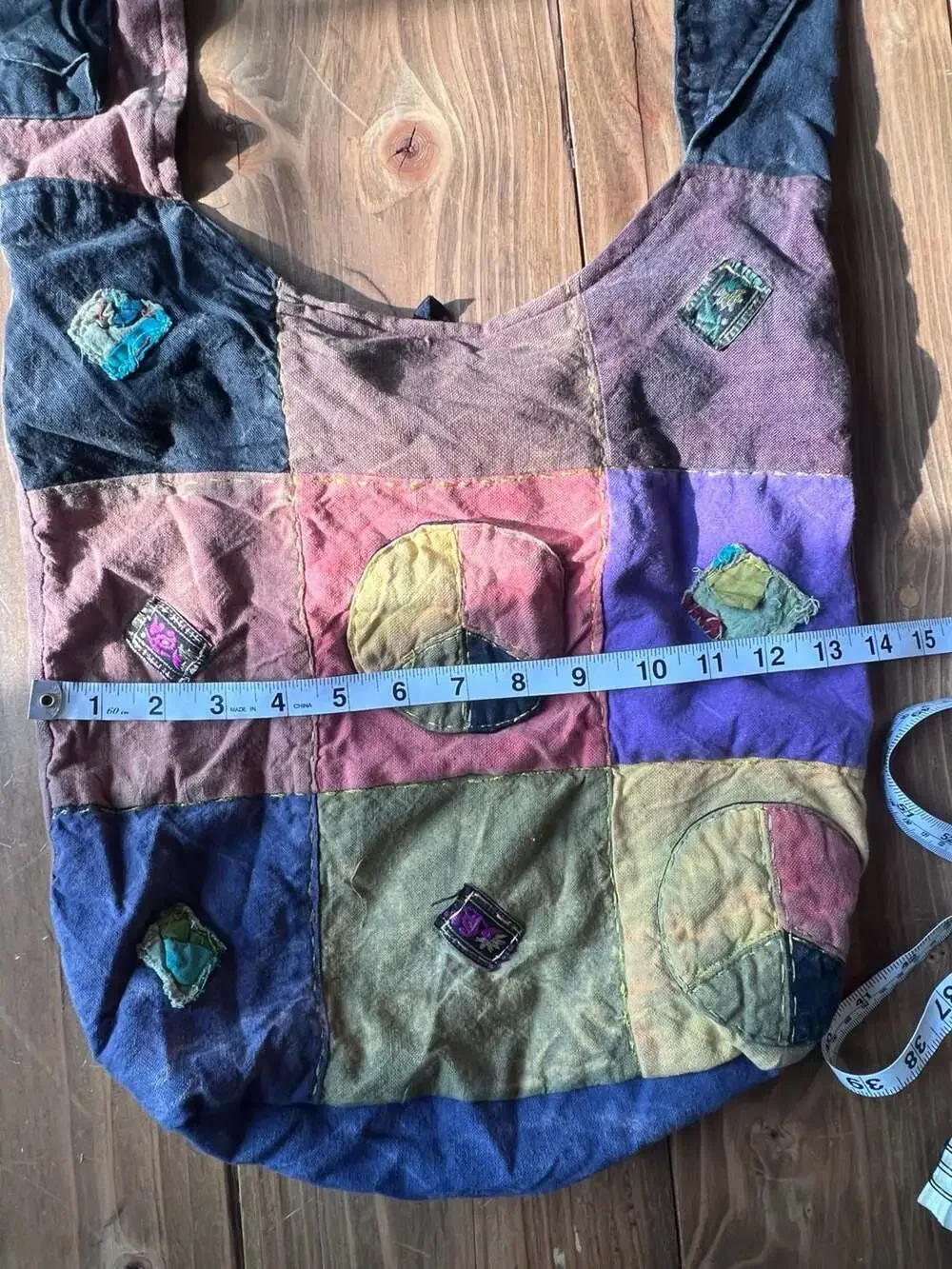 KPC Patchwork Boho Hippie Cotton Crossbody Hobo Shoulder Bag with Peace Sign
